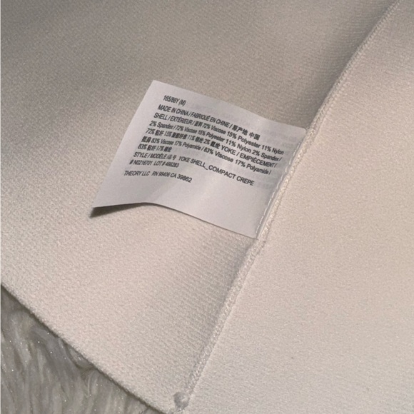 NWOT Theory White Yoke Shell Compact Crepe Peplum Blousesz M - Picture 5 of 6